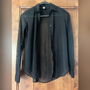 American Apparel black see-through collared shirt